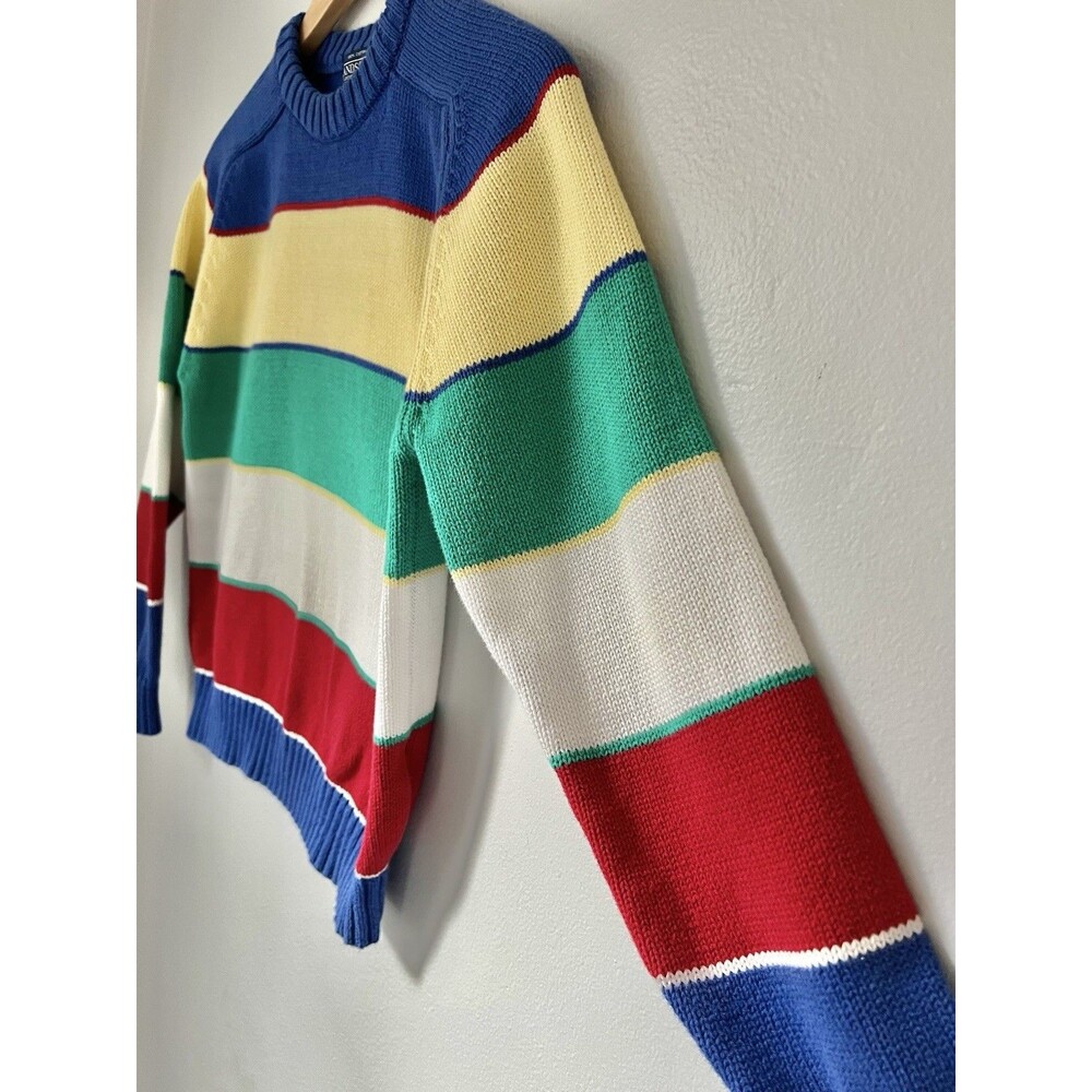 Vintage 90s Lands End Womens S/M Stripe Color Block Knit Crewneck Sweater Preppy - Picture 3 of 9